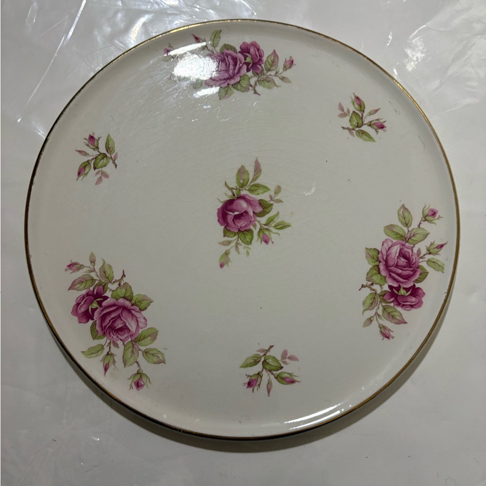 VTG Royal Tudor Ware Cake Plate 11" Barker Bros. England Roses Floral